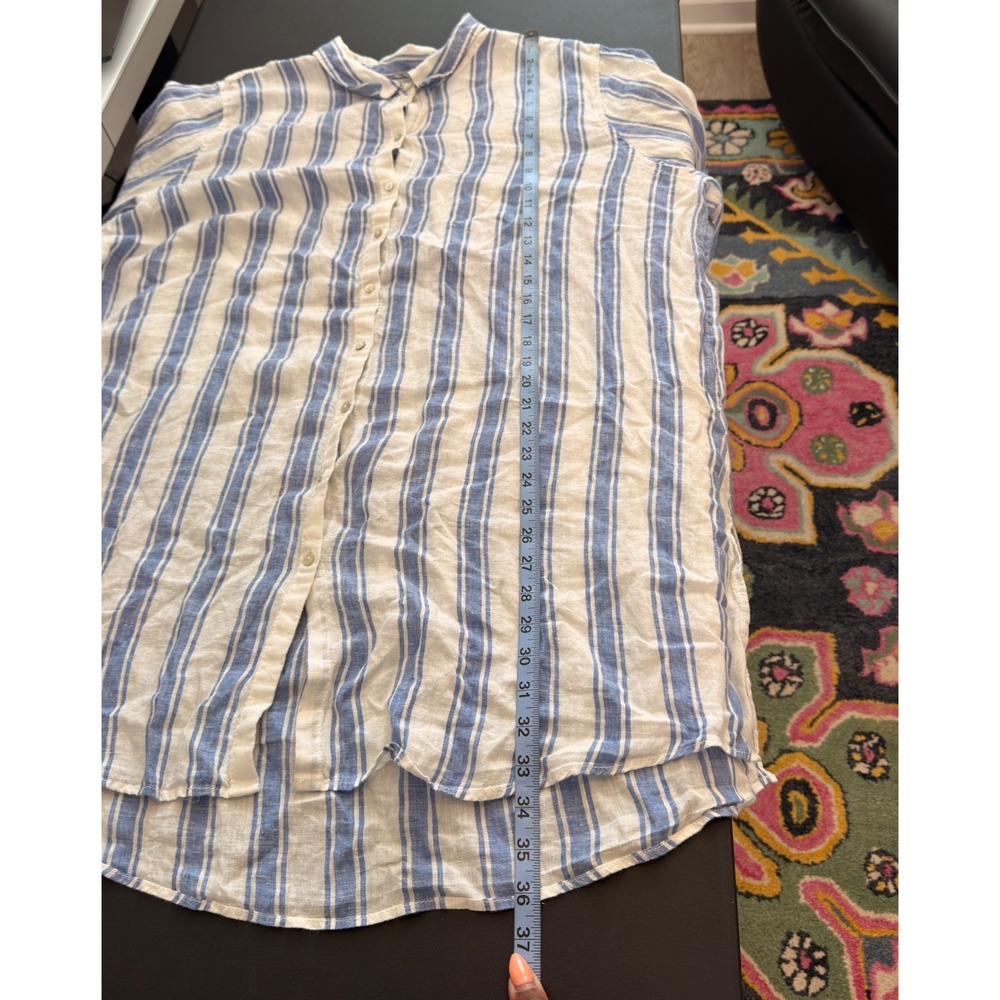 Tahari Linen Button Up Blouse Lagenlook Plus Blue White Striped Coastal 2X‎ - Picture 14 of 14